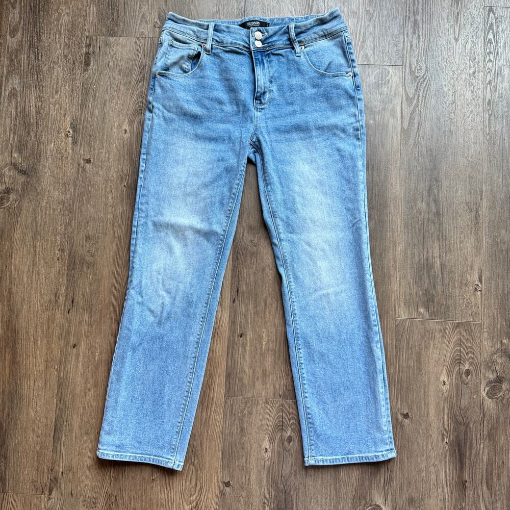 HUDSON Flap Pocket High Rise Straight Leg Ankle Jeans Womens 10 Denim Light Wash
